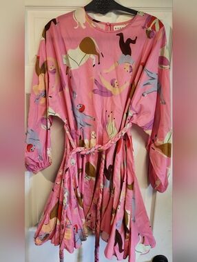 RHODE Playful Pink Print Tie-Waist Dress